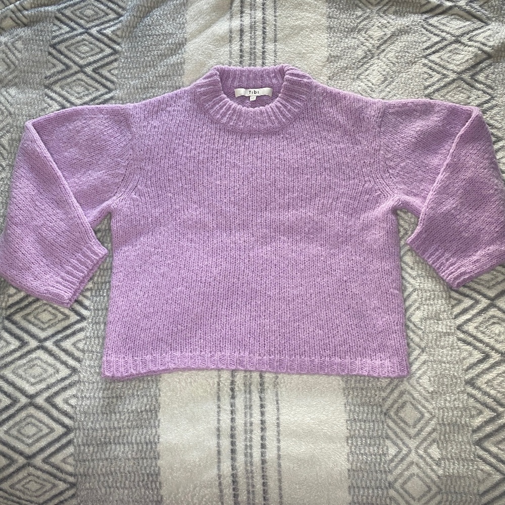 Tibi Cropped Cozette Alpaca Wool Sweater in Purple XS